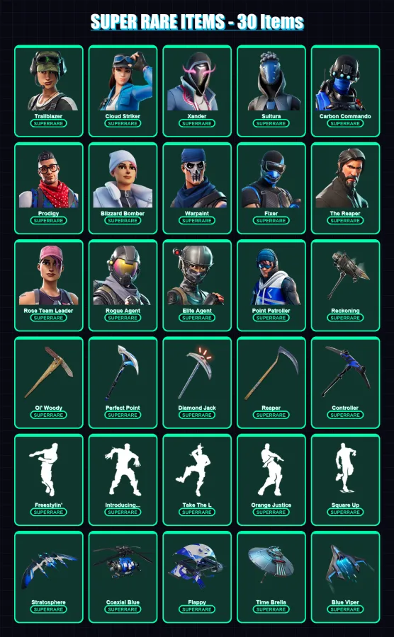 [PC] | Trailblazer | Cloud Striker | Xander | Sultura | Carbon Commando | 208 skin | 251 pickaxe | 225 emote | 195 glider | Lv3445