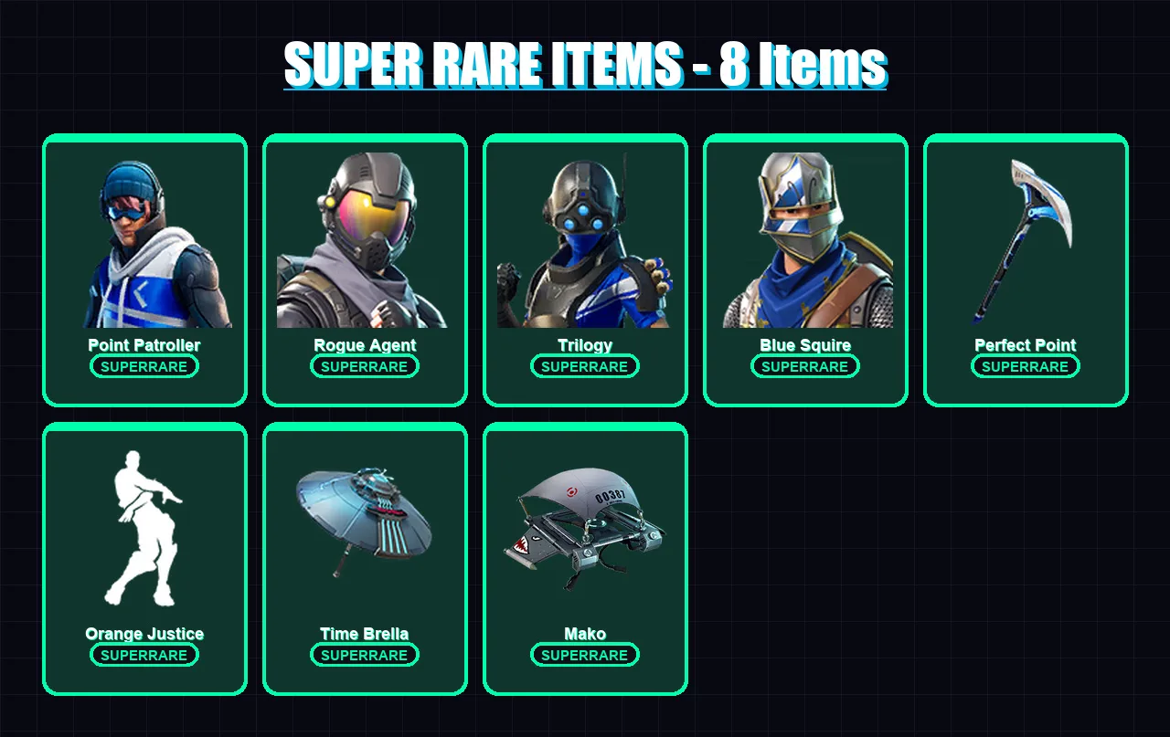 [PS4/PS5/XBOX/PC] | Point Patroller | Rogue Agent | Trilogy | Blue Squire | Carbide | 22 skin | 25 pickaxe | 29 emote | 31 glider | Lv485 — Fortnite account