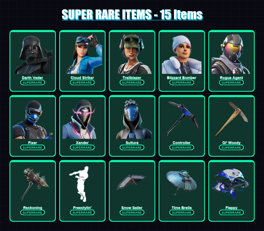 [PC/XBOX] | Darth Vader | Cloud Striker | Trailblazer | Blizzard Bomber | Rogue Agent | 203 skin | 242 pickaxe | 181 emote | 176 glider | Lv2578