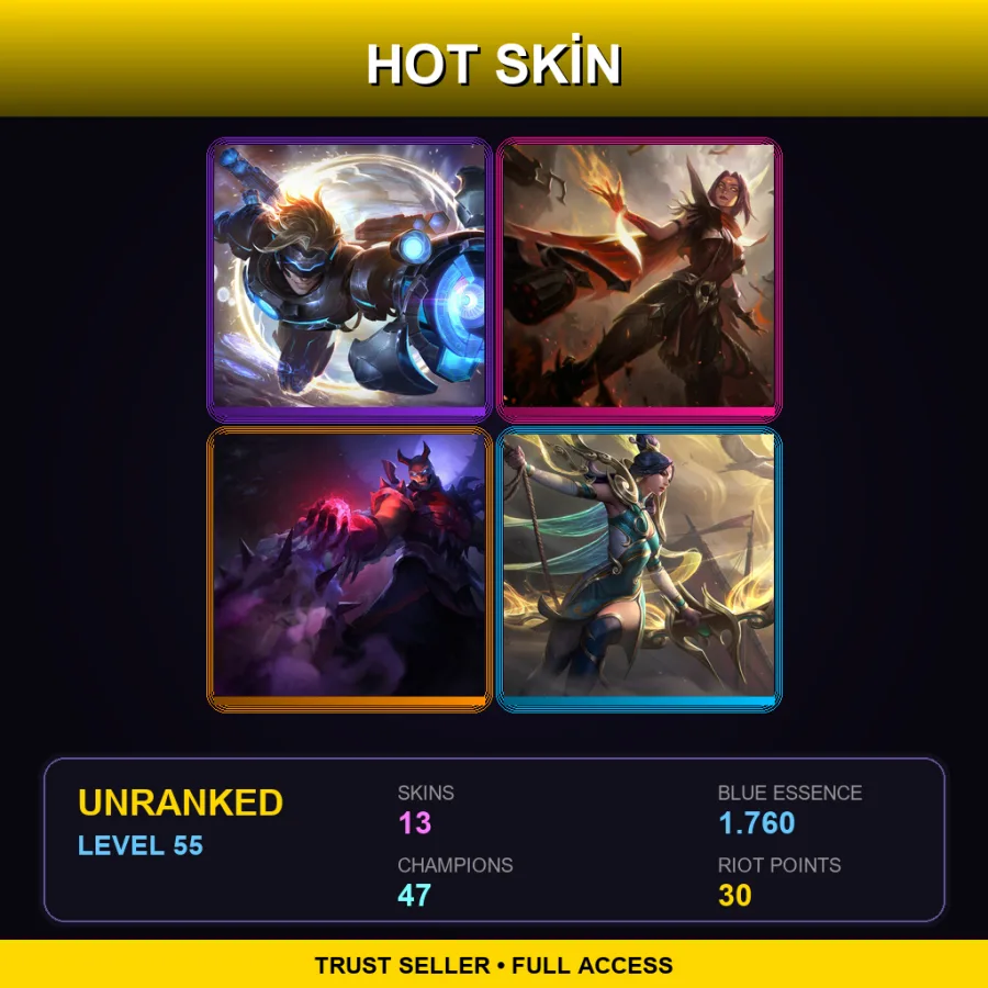 EUW | Lv55 | Unranked | 13 Skin | 47 Champ