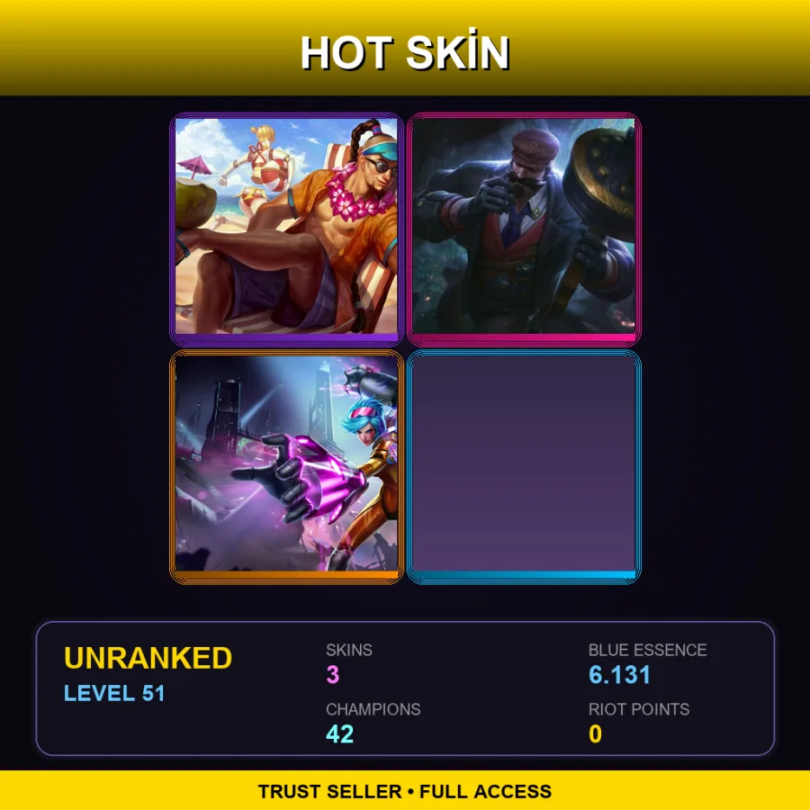 EUW | Lv51 | Unranked | 3 Skin | 42 Champ — LoL account