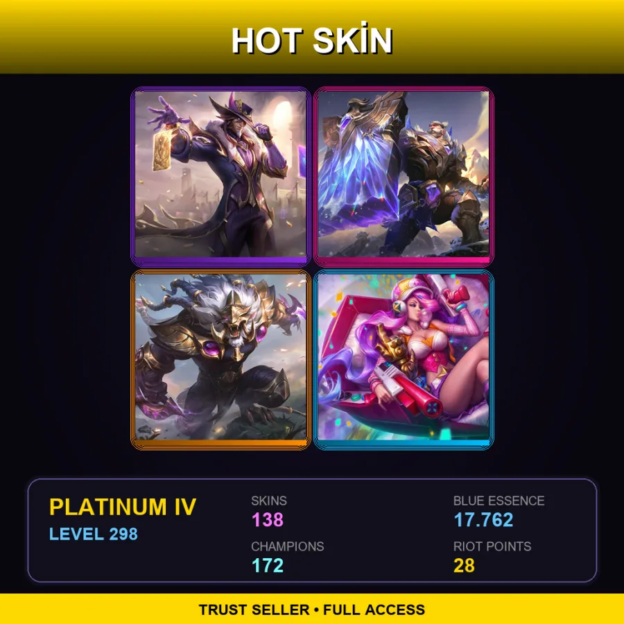 EUNE | Victorious Twisted Fate | Victorious Braum | Victorious Rengar | Arcade Miss Fortune | 138 Skin | 172 Champ | Platinum IV | Lv298