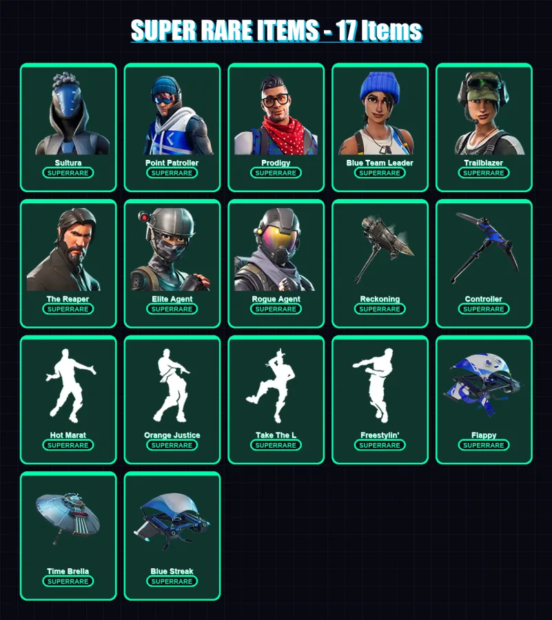 [PS4/PS5/XBOX/PC] | Sultura | Point Patroller | Prodigy | Blue Team Leader | Trailblazer | 94 skin | 107 pickaxe | 103 emote | 102 glider | Lv1318