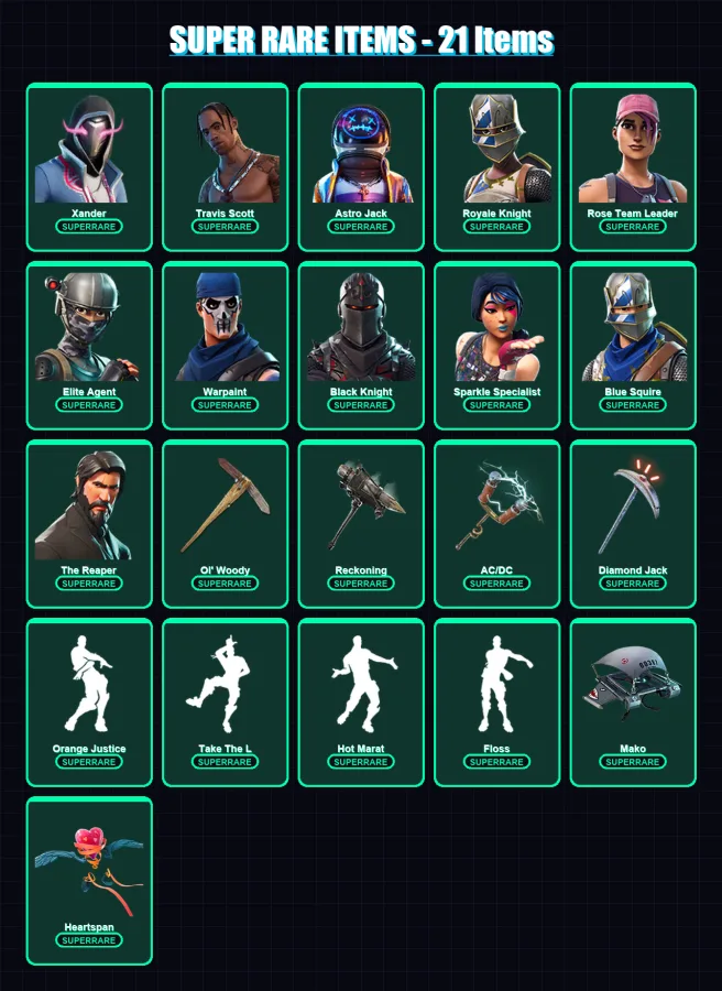 [PC/XBOX/PSN] | Xander | Travis Scott | Astro Jack | Royale Knight | Rose Team Leader | 107 skin | 98 pickaxe | 150 emote | 98 glider | Lv1469 — Fortnite account
