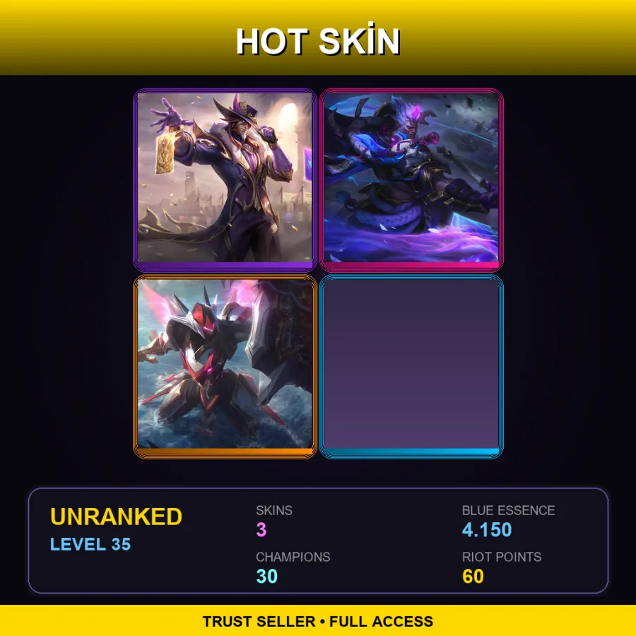 EUNE | Lv35 | Unranked | 3 Skin | 30 Champ — LoL account