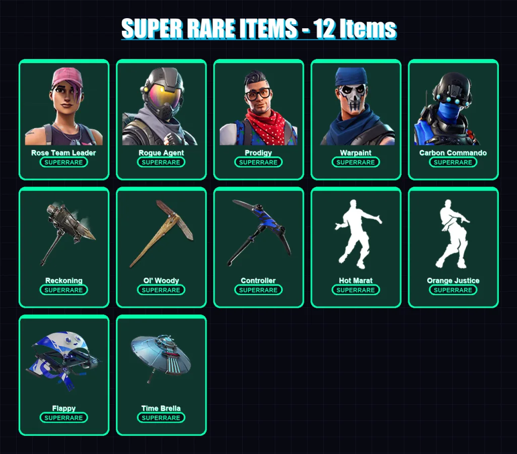 [PS4/PS5/XBOX/PC] | Rose Team Leader | Rogue Agent | Prodigy | Warpaint | Carbon Commando | 95 skin | 120 pickaxe | 102 emote | 96 glider | Lv1422 — Fortnite account