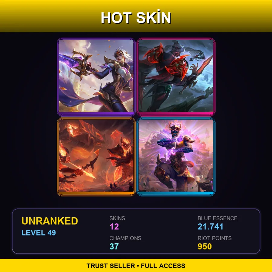 EUW | Lv49 | Unranked | 12 Skin | 37 Champ — LoL account
