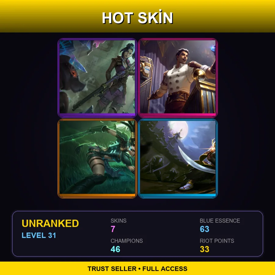 EUW | Lv31 | Unranked | 7 Skin | 46 Champ — LoL account