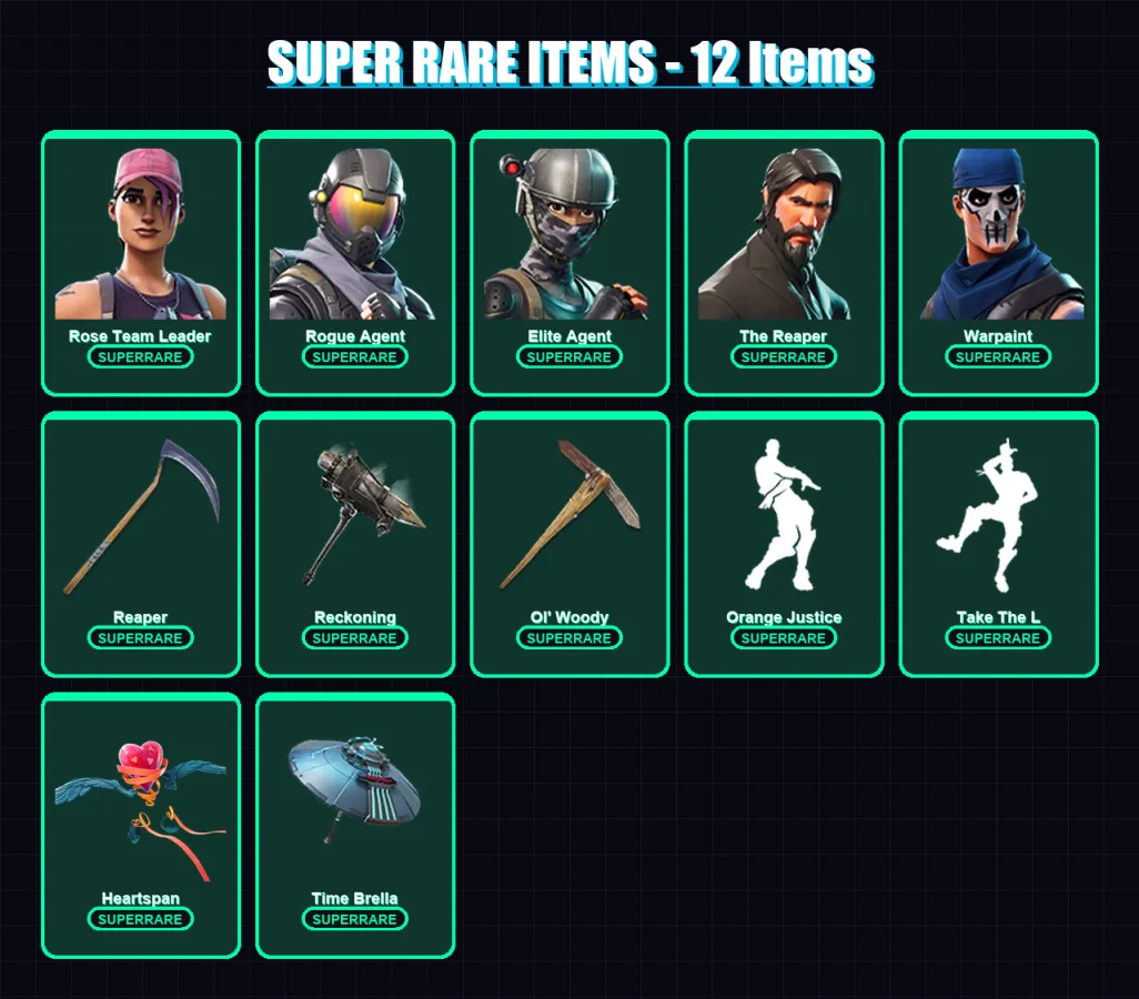 [PC/XBOX/PSN] | Rose Team Leader | Rogue Agent | Elite Agent | The Reaper | Warpaint | 128 skin | 117 pickaxe | 119 emote | 107 glider | Lv1410