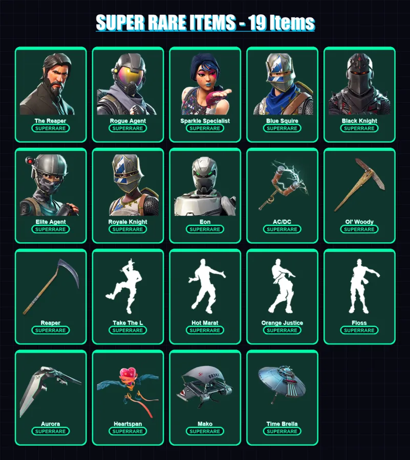 [PC/PSN] | The Reaper | Rogue Agent | Sparkle Specialist | Blue Squire | Black Knight | 75 skin | 80 pickaxe | 92 emote | 80 glider | Lv1283