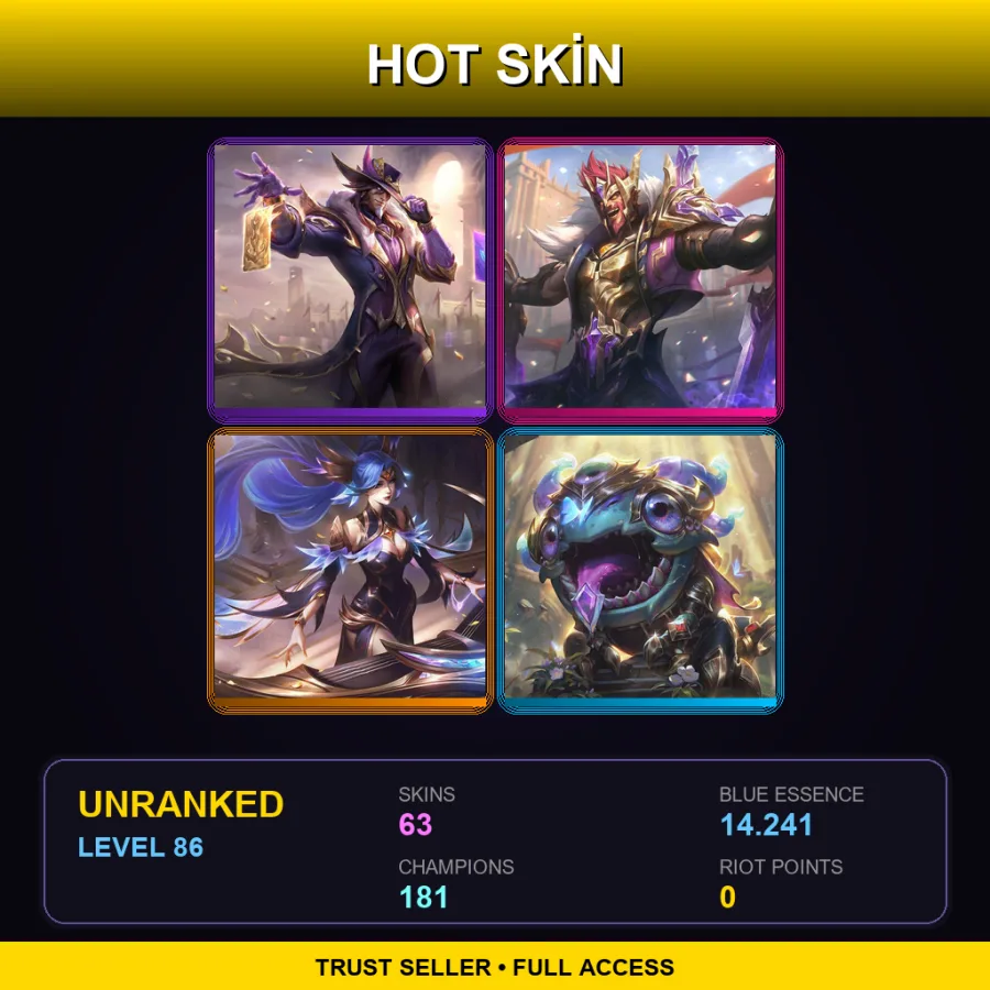 SG | Lv86 | Unranked | 63 Skin | 181 Champ with Ashe