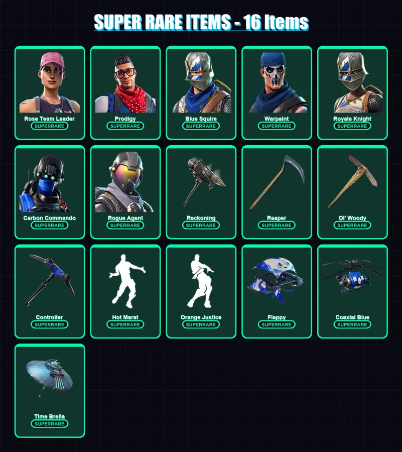 [PC] | Rose Team Leader | Prodigy | Blue Squire | Warpaint | Royale Knight | 86 skin | 71 pickaxe | 78 emote | 77 glider | Lv949