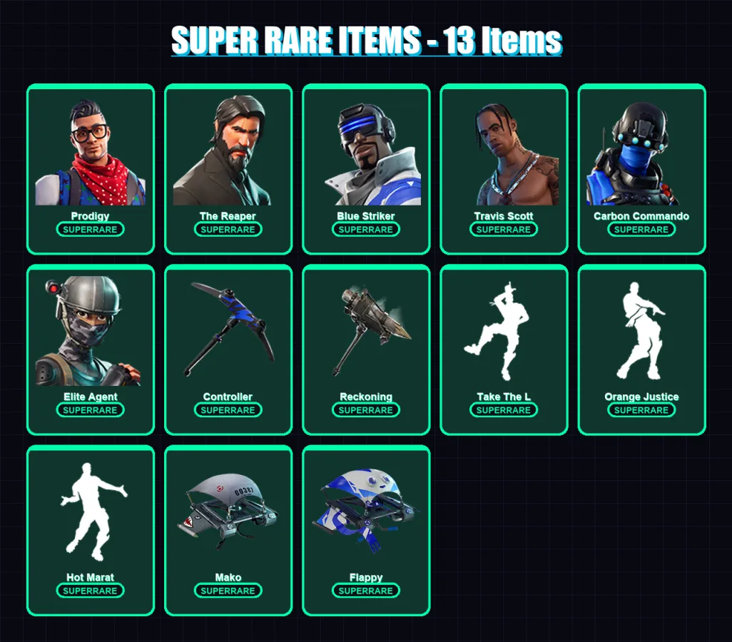 [PS4/PS5/XBOX/PC] | Prodigy | The Reaper | Blue Striker | Travis Scott | Carbon Commando | 67 skin | 52 pickaxe | 69 emote | 68 glider | Lv969 — Fortnite account