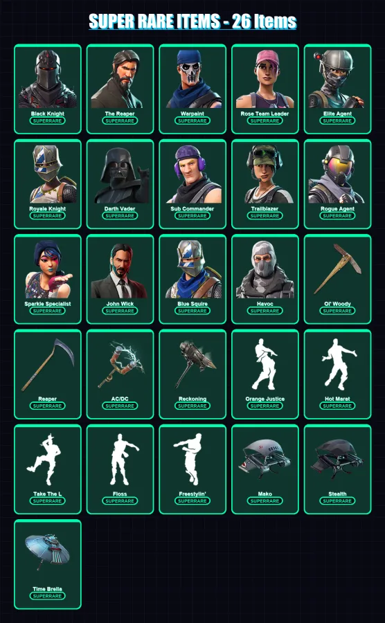 [PC/PSN] | Black Knight | The Reaper | OG Skull Trooper | Warpaint | Rose Team Leader | 247 skin | 202 pickaxe | 155 emote | 116 glider | Lv1370