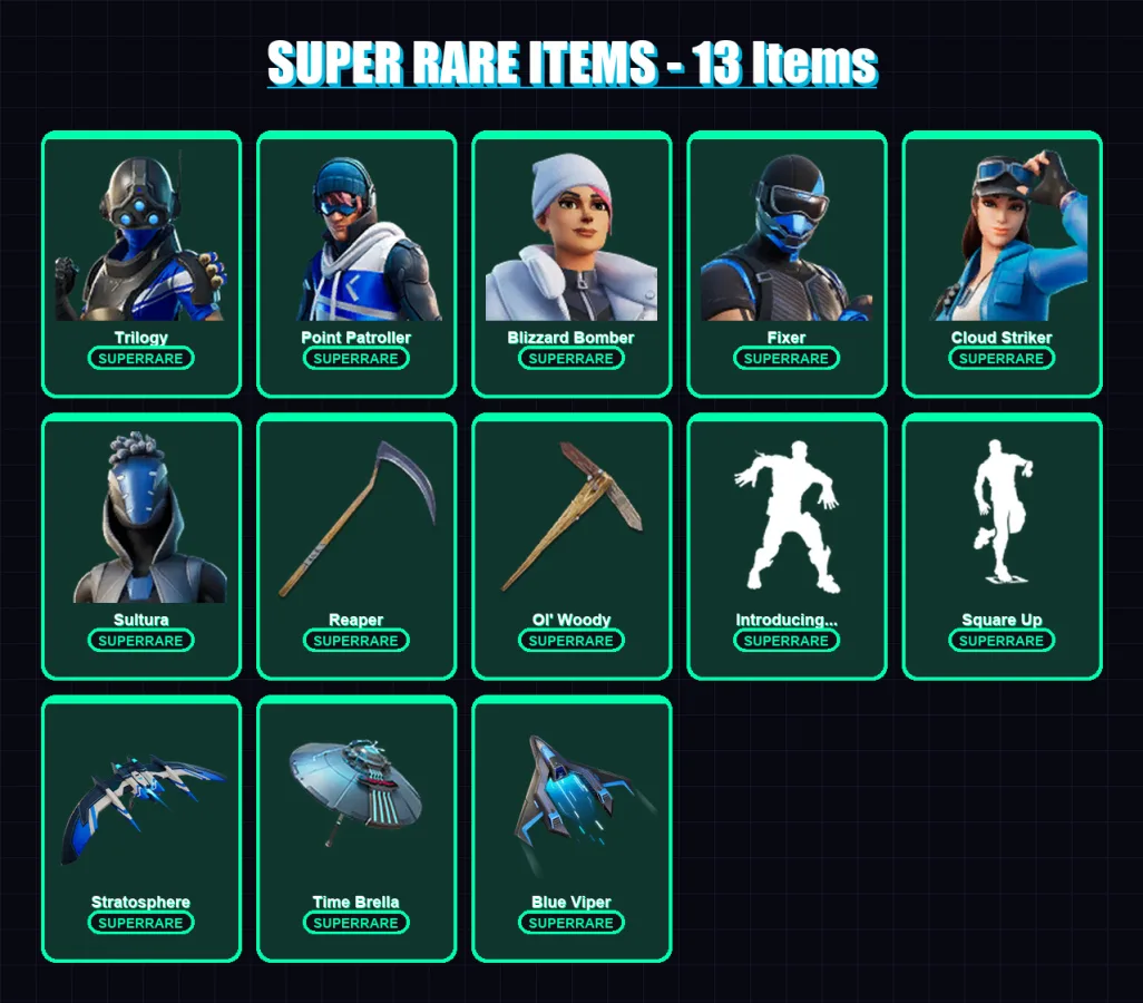 [PC/XBOX/PSN] | Trilogy | Point Patroller | Blizzard Bomber | Fixer | Cloud Striker | 132 skin | 177 pickaxe | 147 emote | 141 glider | Lv2343
