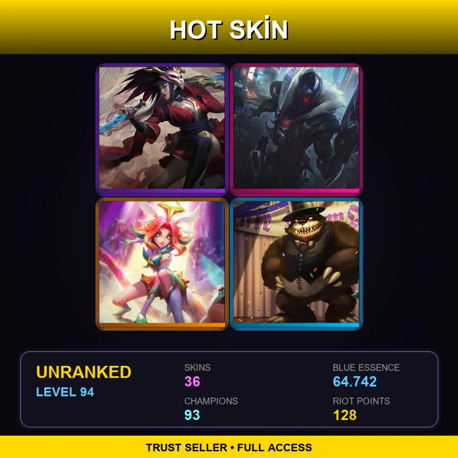 EUW | Lv94 | Unranked | 36 Skin | 93 Champ