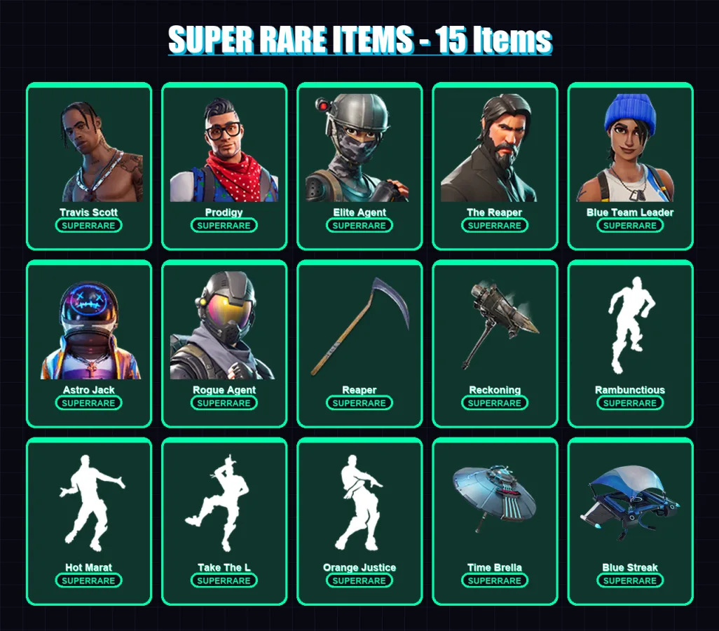 [PS4/PS5/XBOX/PC] | Travis Scott | Prodigy | Elite Agent | The Reaper | Blue Team Leader | 67 skin | 40 pickaxe | 67 emote | 49 glider | Lv783