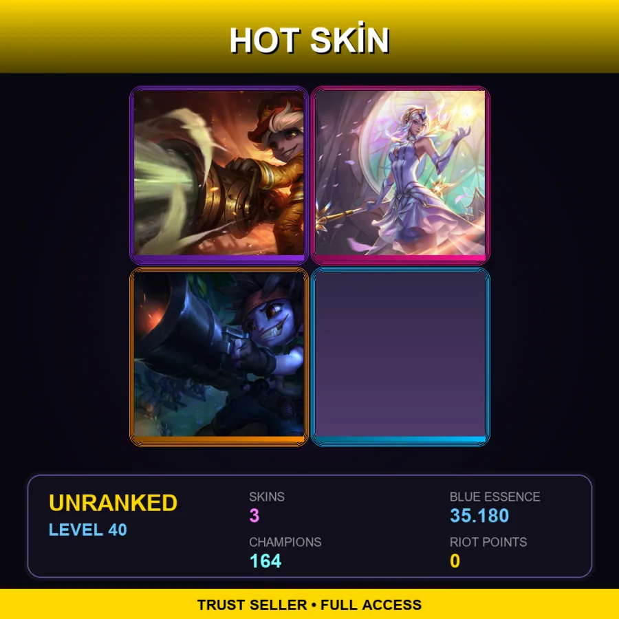 TW | Lv40 | Unranked | 3 Skin | 164 Champ