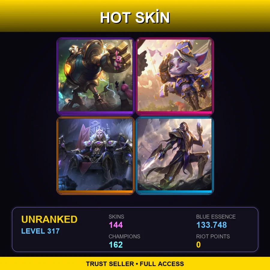 SG | Lv317 | Unranked | 144 Skin | 162 Champ — LoL account