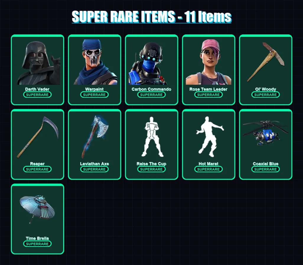 [PC/XBOX] | Darth Vader | Warpaint | Carbon Commando | Rose Team Leader | Snap | 171 skin | 206 pickaxe | 135 emote | 166 glider | Lv2995