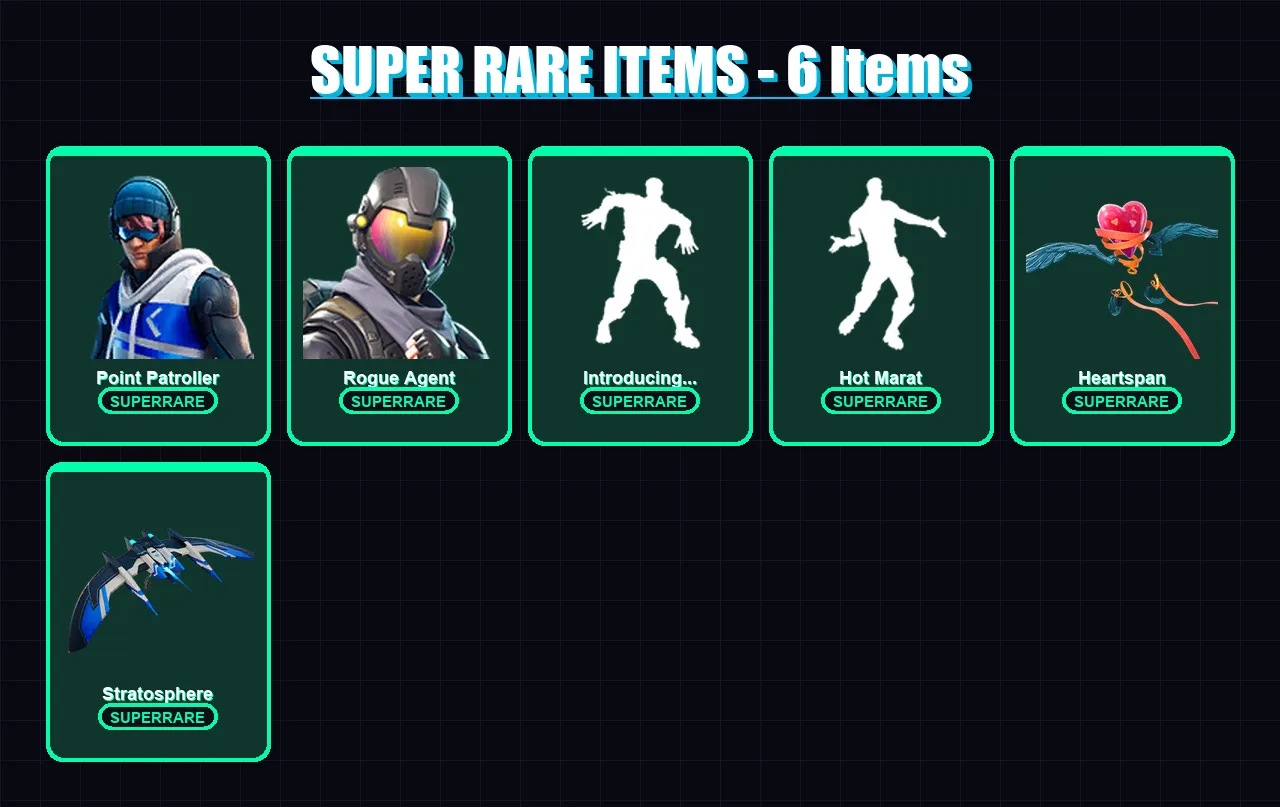 [PC] | Point Patroller | Rogue Agent | Blackheart | Fade | The Ice King | 53 skin | 61 pickaxe | 69 emote | 64 glider | Lv1020 — Fortnite account
