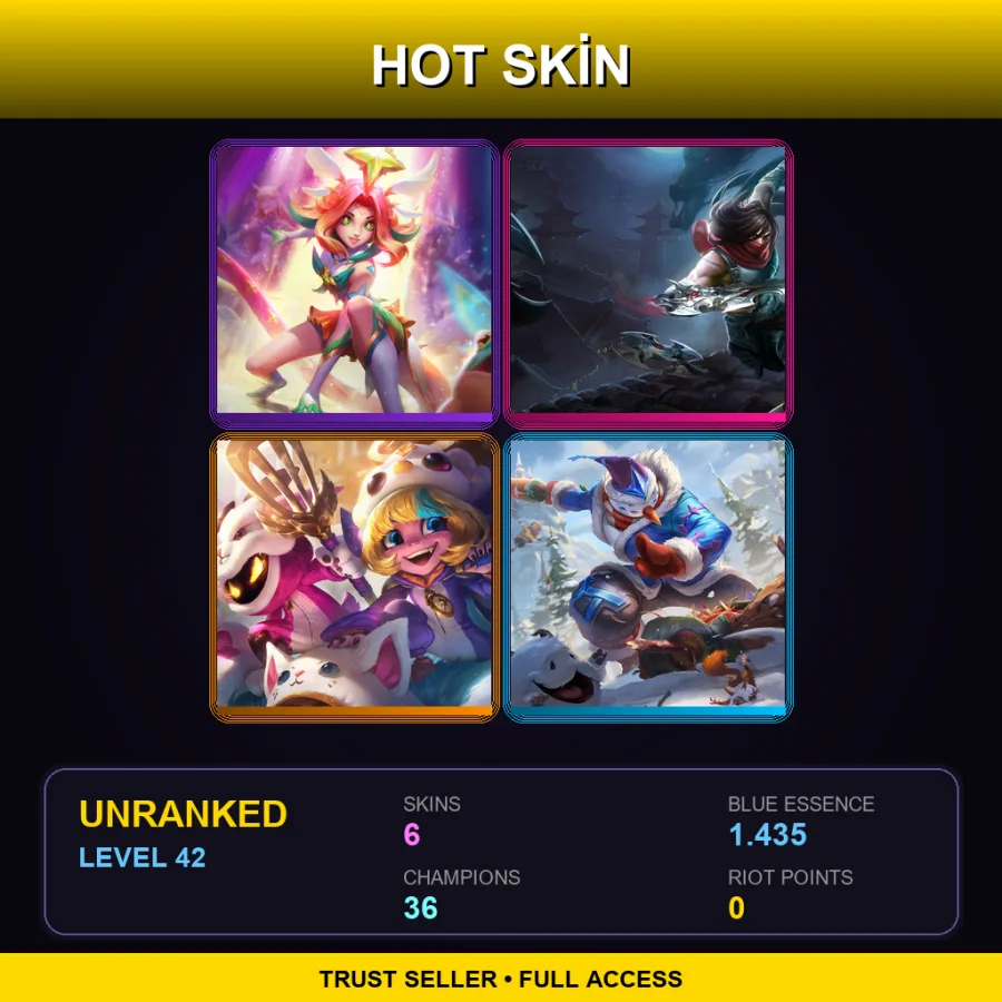 NA | Lv42 | Unranked | 6 Skin | 36 Champ — LoL account