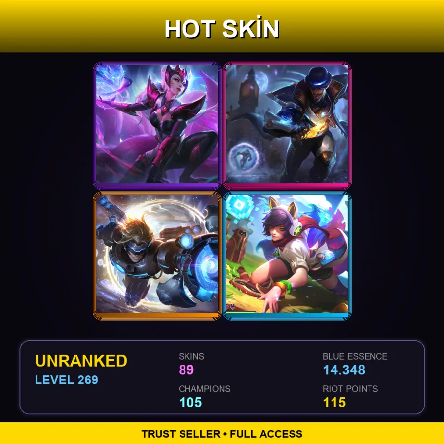 EUW | Lv269 | Unranked | 89 Skin | 105 Champ — LoL account