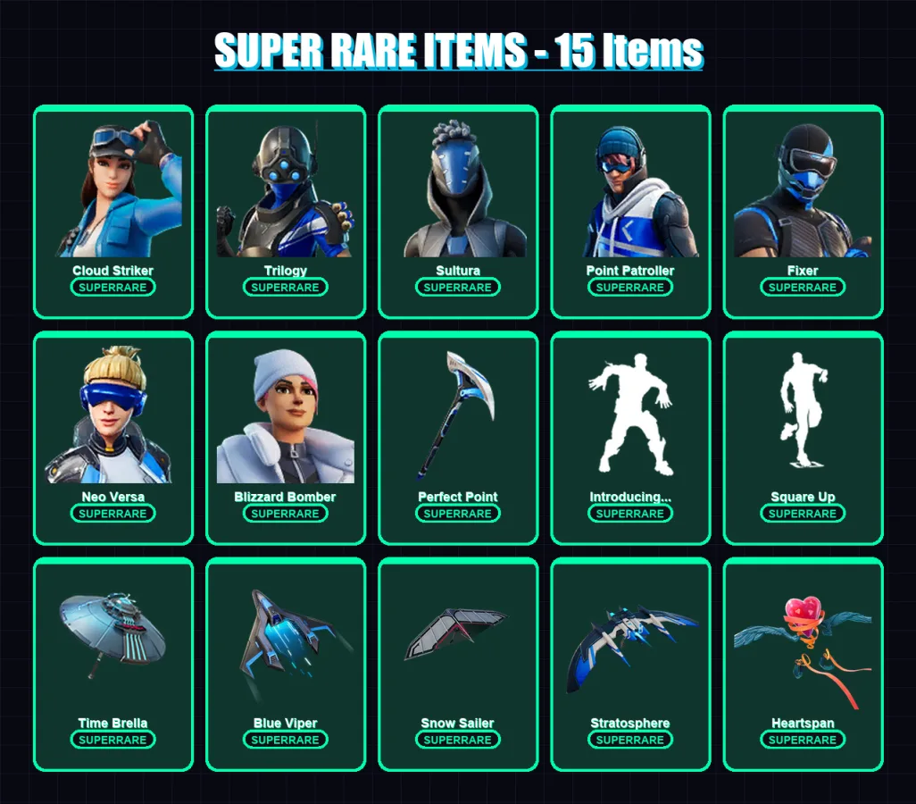 [PS4/PS5/PC] | Cloud Striker | Trilogy | Sultura | Point Patroller | Fixer | 83 skin | 110 pickaxe | 91 emote | 99 glider | Lv1434