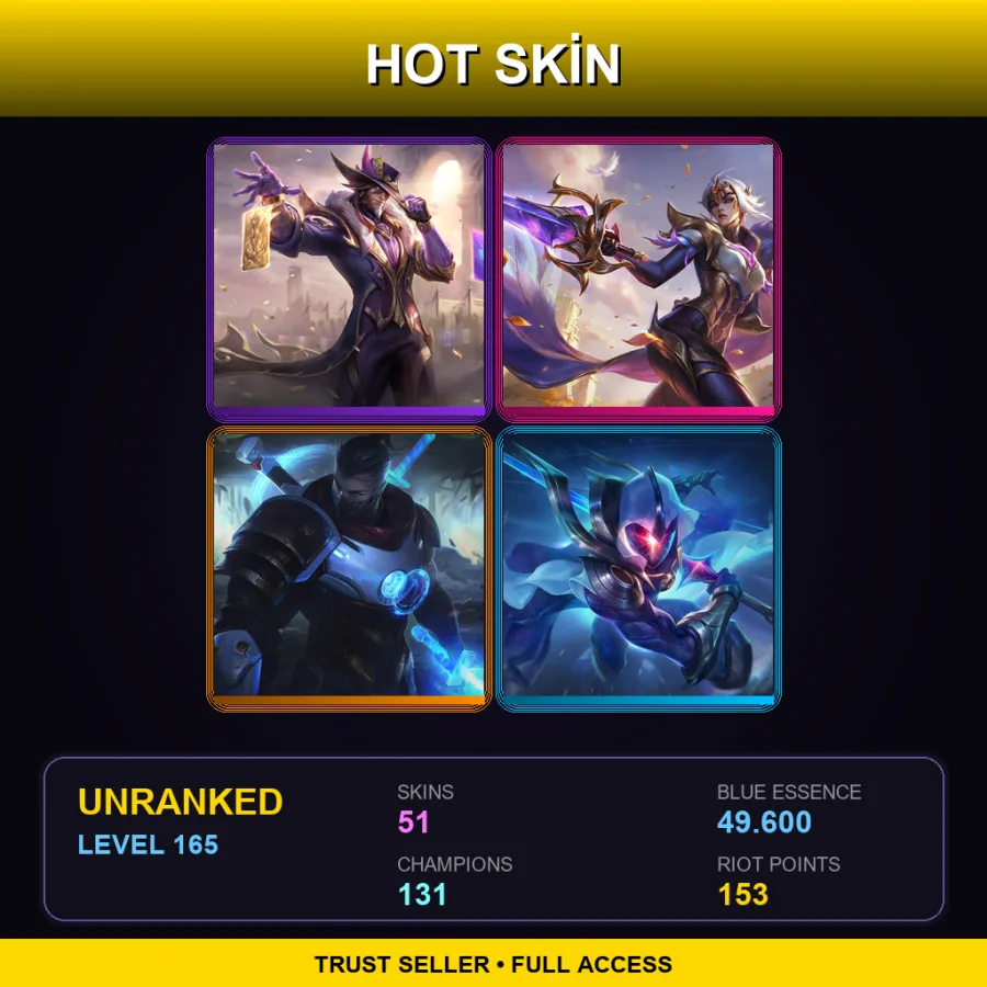 NA | Lv165 | Unranked | 51 Skin | 131 Champ — LoL account
