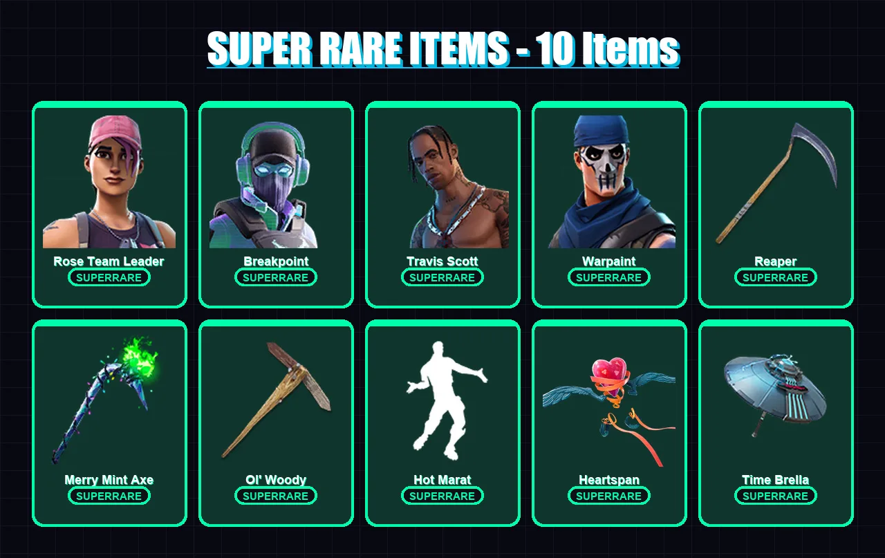 [PC] | Rose Team Leader | Breakpoint | Travis Scott | Warpaint | Hybrid | 167 skin | 194 pickaxe | 140 emote | 146 glider | Lv1889