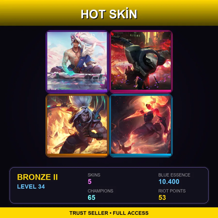 EUW | Lv34 | Bronze II | 5 Skin | 65 Champ
