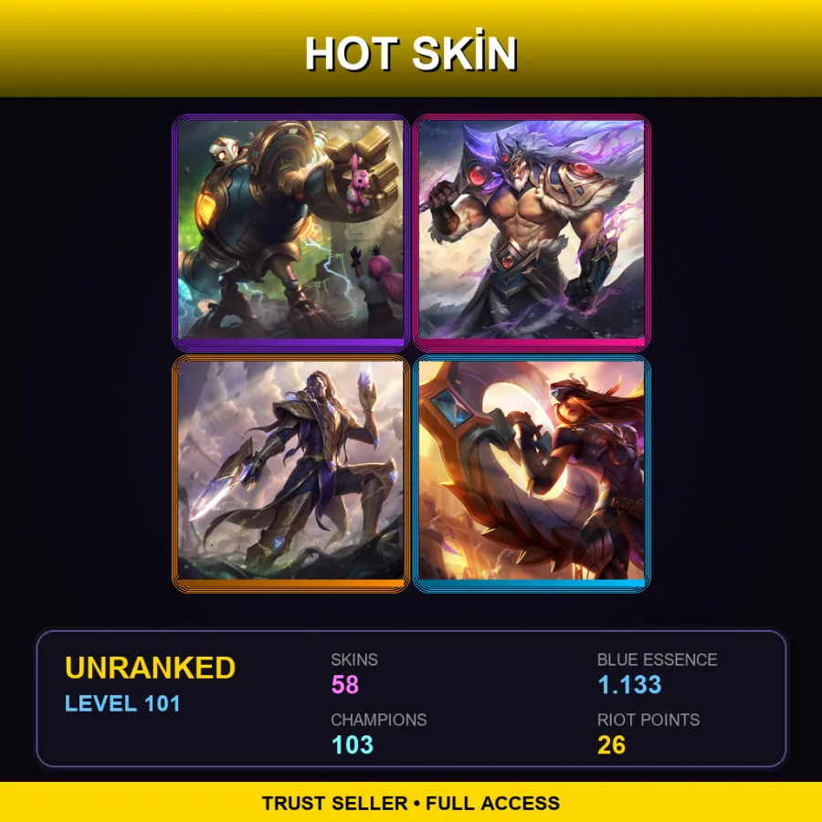 LAS | Lv101 | Unranked | 58 Skin | 103 Champ — LoL account