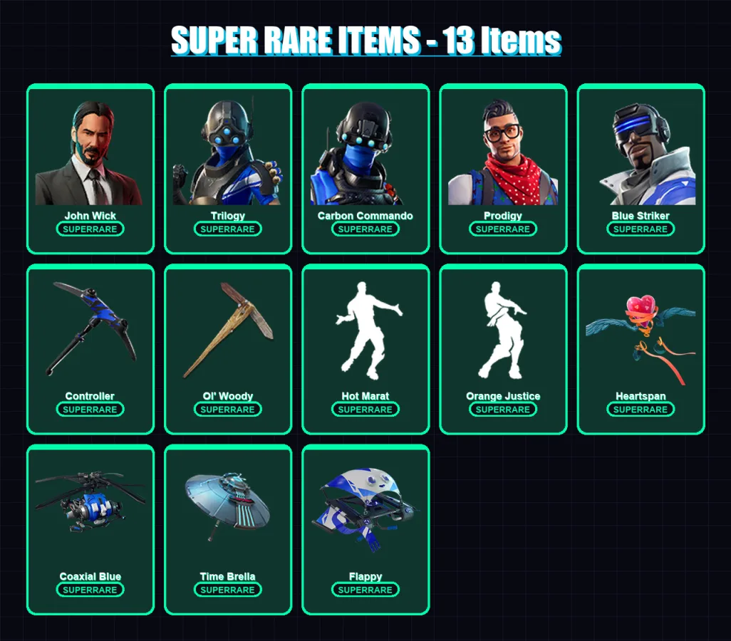 [PS4/PS5/PC] | John Wick | Trilogy | Carbon Commando | Prodigy | Blue Striker | 54 skin | 76 pickaxe | 66 emote | 74 glider | Lv888 — Fortnite account