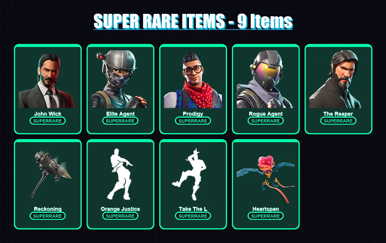 [PS4/PS5/XBOX/PC] | John Wick | Elite Agent | Prodigy | Rogue Agent | The Reaper | 57 skin | 64 pickaxe | 65 emote | 64 glider | Lv991