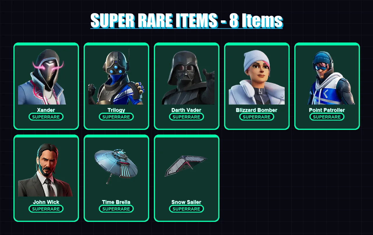 [PS4/PS5/XBOX/PC] | Xander | Trilogy | Darth Vader | Blizzard Bomber | Point Patroller | 178 skin | 236 pickaxe | 187 emote | 181 glider | Lv3937