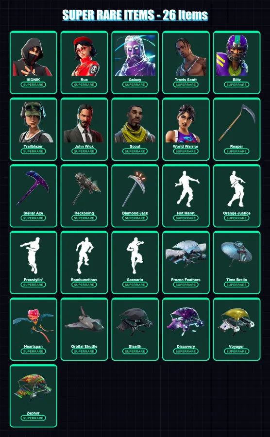 [PC/XBOX/PSN] | IKONIK | Rue | Galaxy | Travis Scott | Blitz | 442 skin | 220 pickaxe | 246 emote | 165 glider | Lv1062