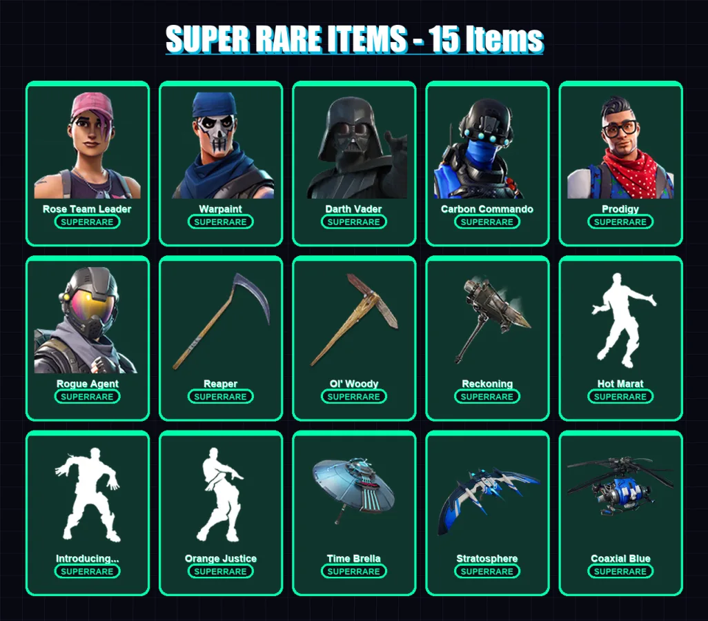 [PS4/PS5/PC] | Rose Team Leader | Warpaint | Darth Vader | Carbon Commando | Prodigy | 75 skin | 55 pickaxe | 90 emote | 76 glider | Lv1042