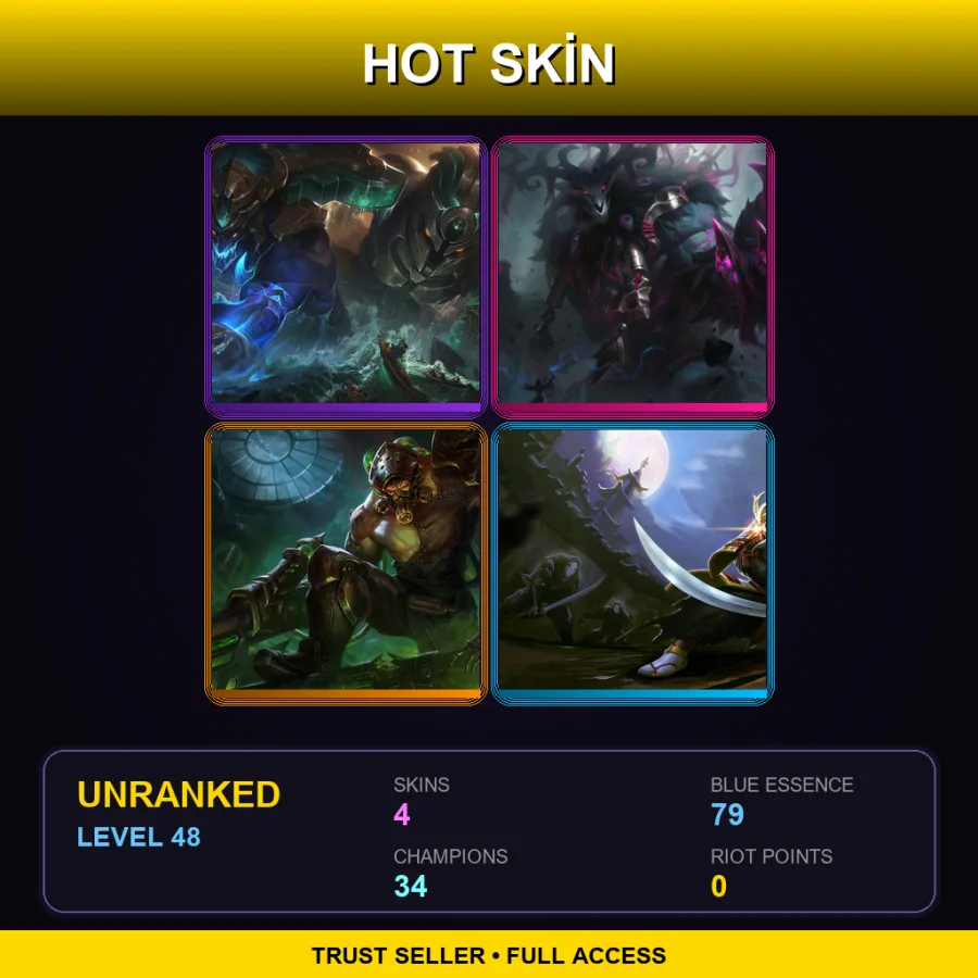 ME | Lv48 | Unranked | 4 Skin | 34 Champ — LoL account