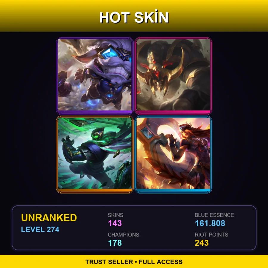 EUW | Lv274 | Unranked | 143 Skin | 178 Champ