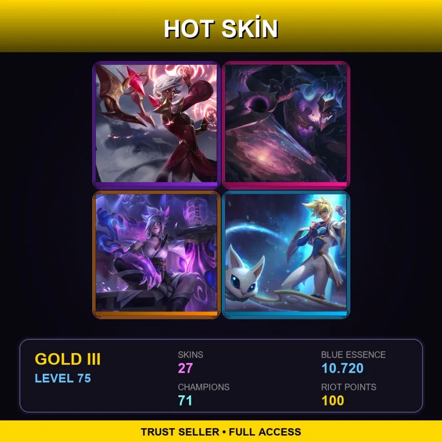 LAN | Conqueror Karma | Dark Star Shaco | Spirit Blossom Riven | Star Guardian Ezreal | 27 Skin | 71 Champ | Gold III | Lv75