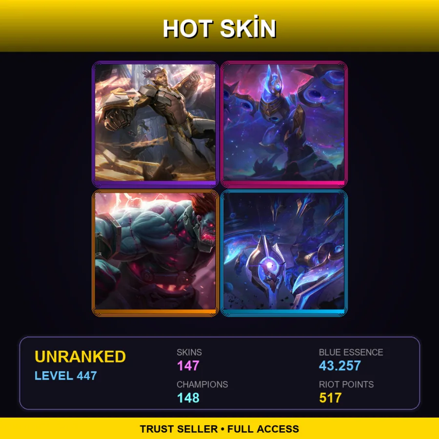 EUNE | Lv447 | Unranked | 147 Skin | 148 Champ