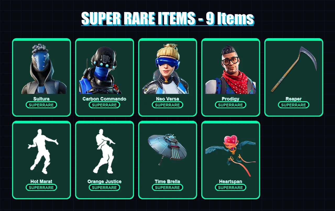 [PS4/PS5/XBOX/PC] | Sultura | Carbon Commando | Neo Versa | Prodigy | Valor | 146 skin | 163 pickaxe | 158 emote | 159 glider | Lv2665 — Fortnite account