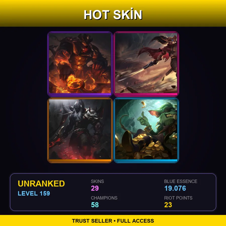 EUNE | Lv159 | Unranked | 29 Skin | 58 Champ — LoL account
