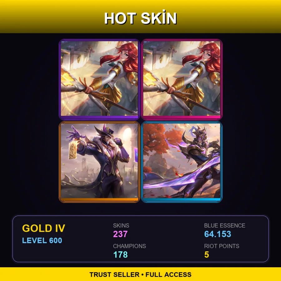 EUW | Lv600 | Gold IV | 237 Skin | 178 Champ — LoL account