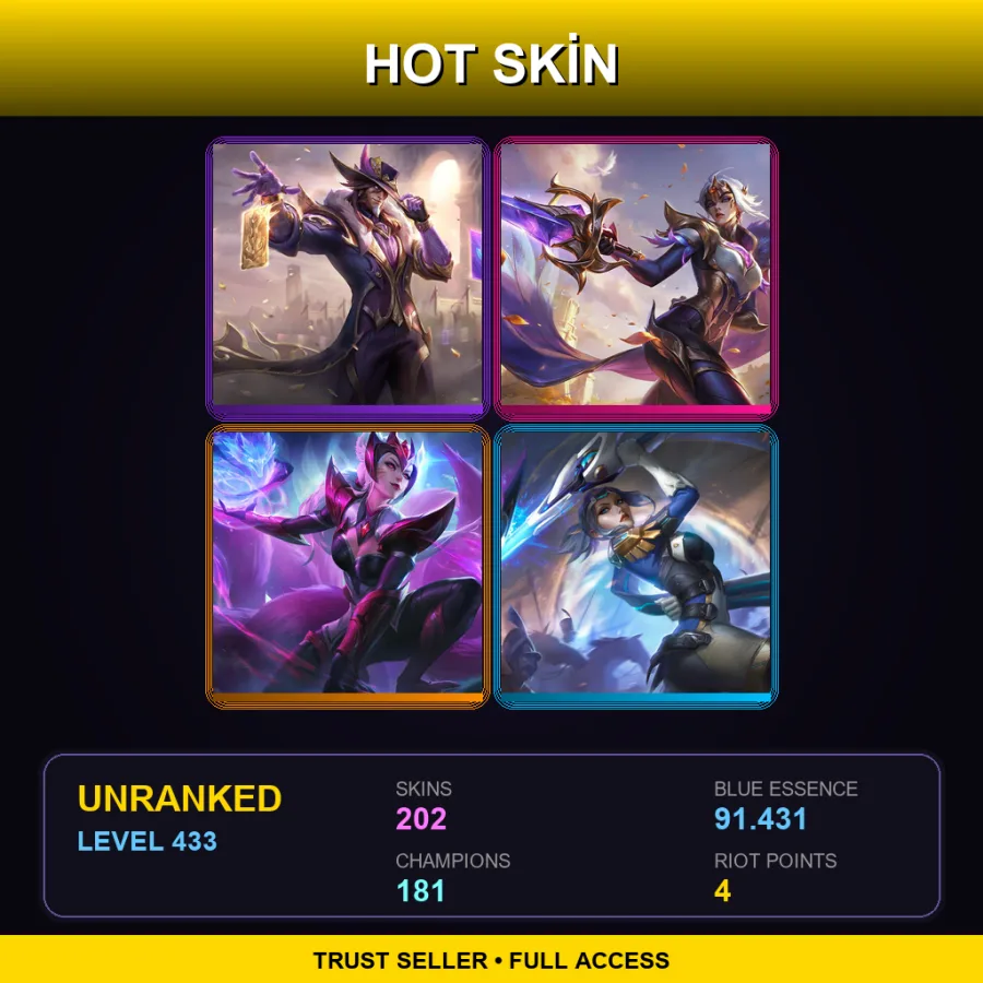 SG | Lv433 | Unranked | 202 Skin | 181 Champ — LoL account