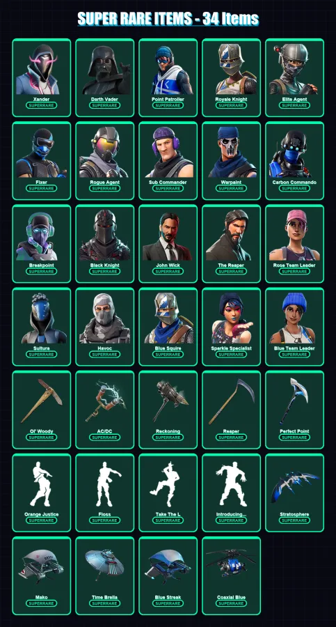 [PS4/PS5/XBOX/PC] | Xander | Darth Vader | Point Patroller | Royale Knight | Elite Agent | 223 skin | 176 pickaxe | 186 emote | 170 glider | Lv2700