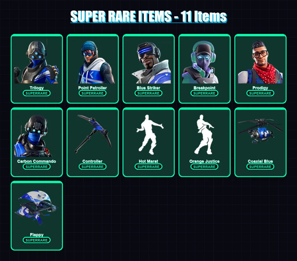 [PC/XBOX] | Trilogy | Point Patroller | Blue Striker | Breakpoint | Prodigy | 50 skin | 58 pickaxe | 66 emote | 64 glider | Lv962