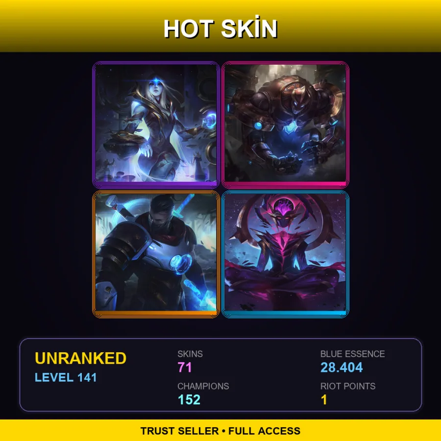 EUNE | Lv141 | Unranked | 71 Skin | 152 Champ — LoL account