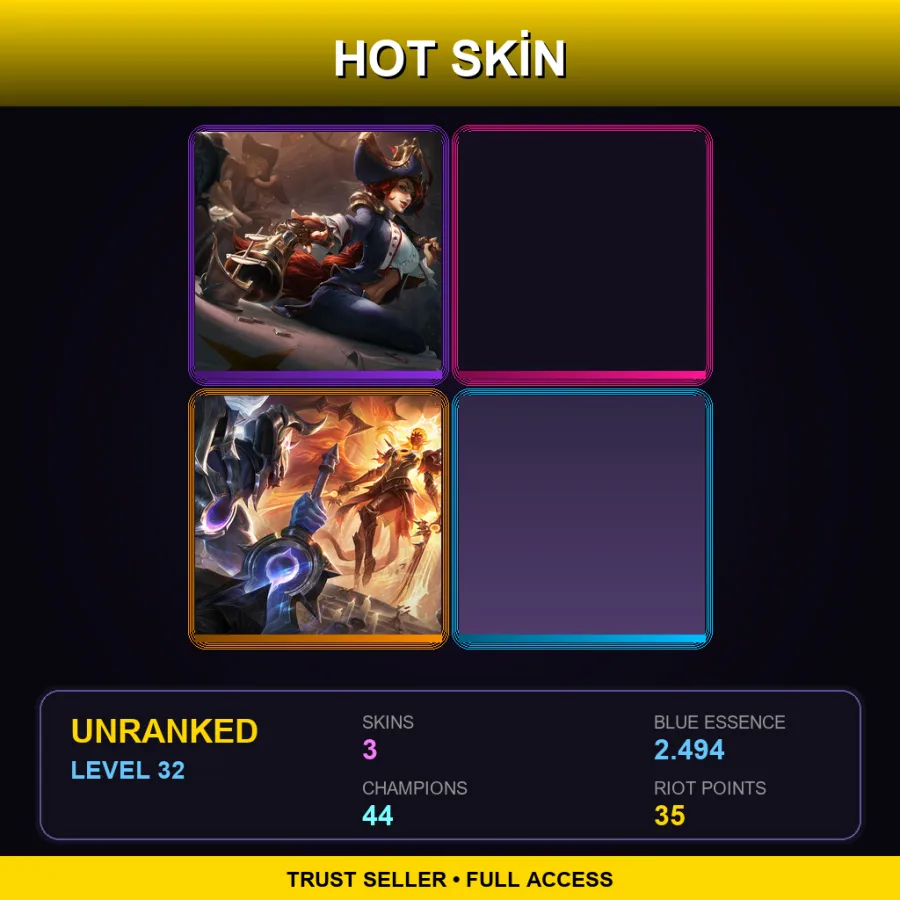 EUW | Lv32 | Unranked | 3 Skin | 44 Champ