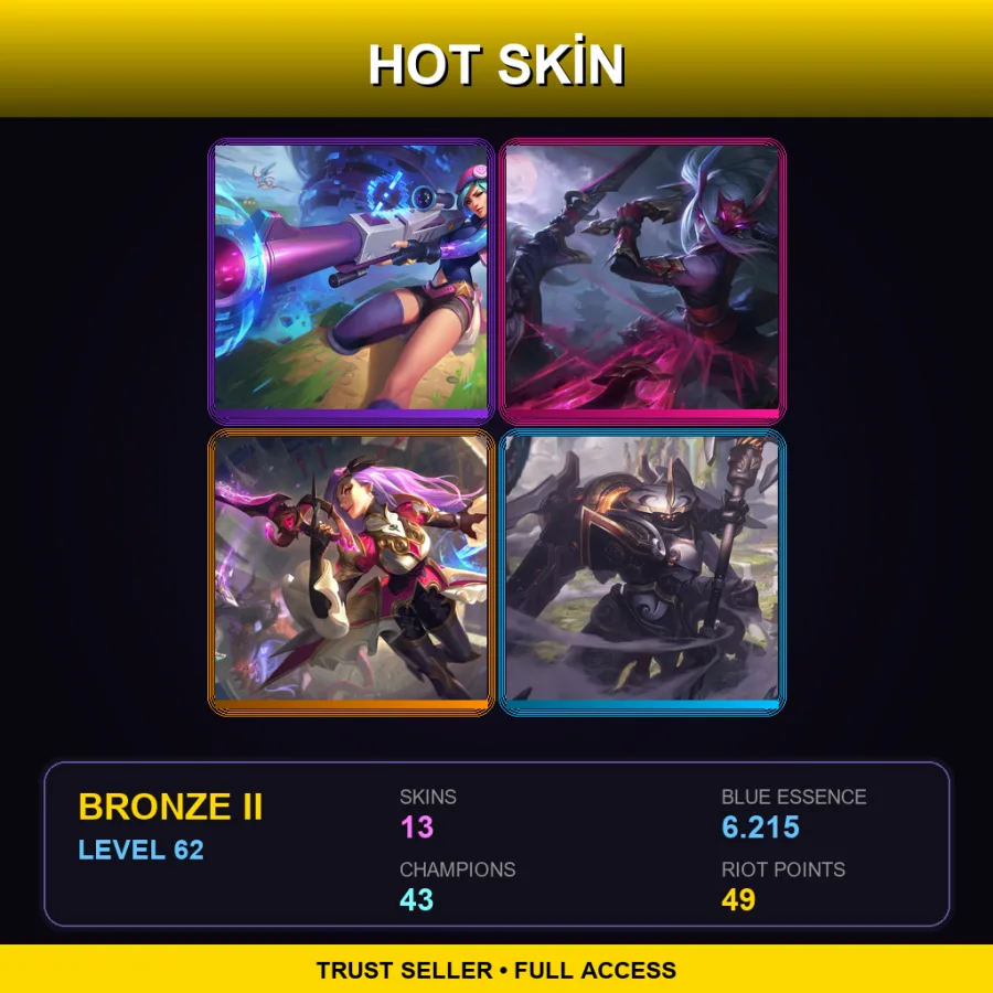 EUNE | Lv62 | Bronze II | 13 Skin | 43 Champ — LoL account